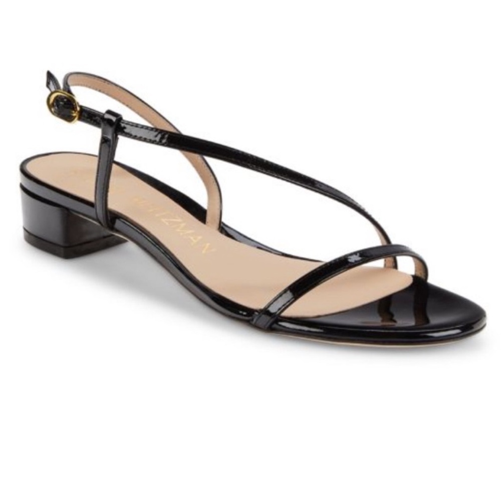 Stuart Weitzman Soirée 25 Black Patent Leather Sandals Size 9.5/10 Narrow